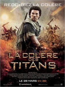 Affiche du film "La Colère des Titans", représentant Persée au premier plan, et, à l'arrière-plan, des humanoïdes monstrueux à six bras armés d'épées.